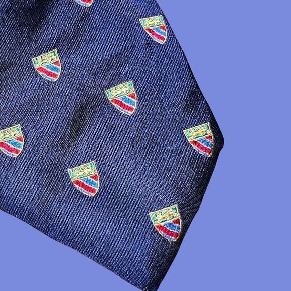 Vintage Polo by Ralph Lauren Blue Yellow Crest Tie 100% Silk Hand Made - Picture 5 of 5